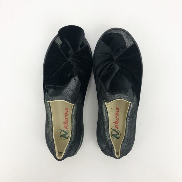 NATURINO Girls Slip On Shoes EU 32 US 1 Black Knotted Velvet Sparkle Flat NWOB - Picture 8 of 10